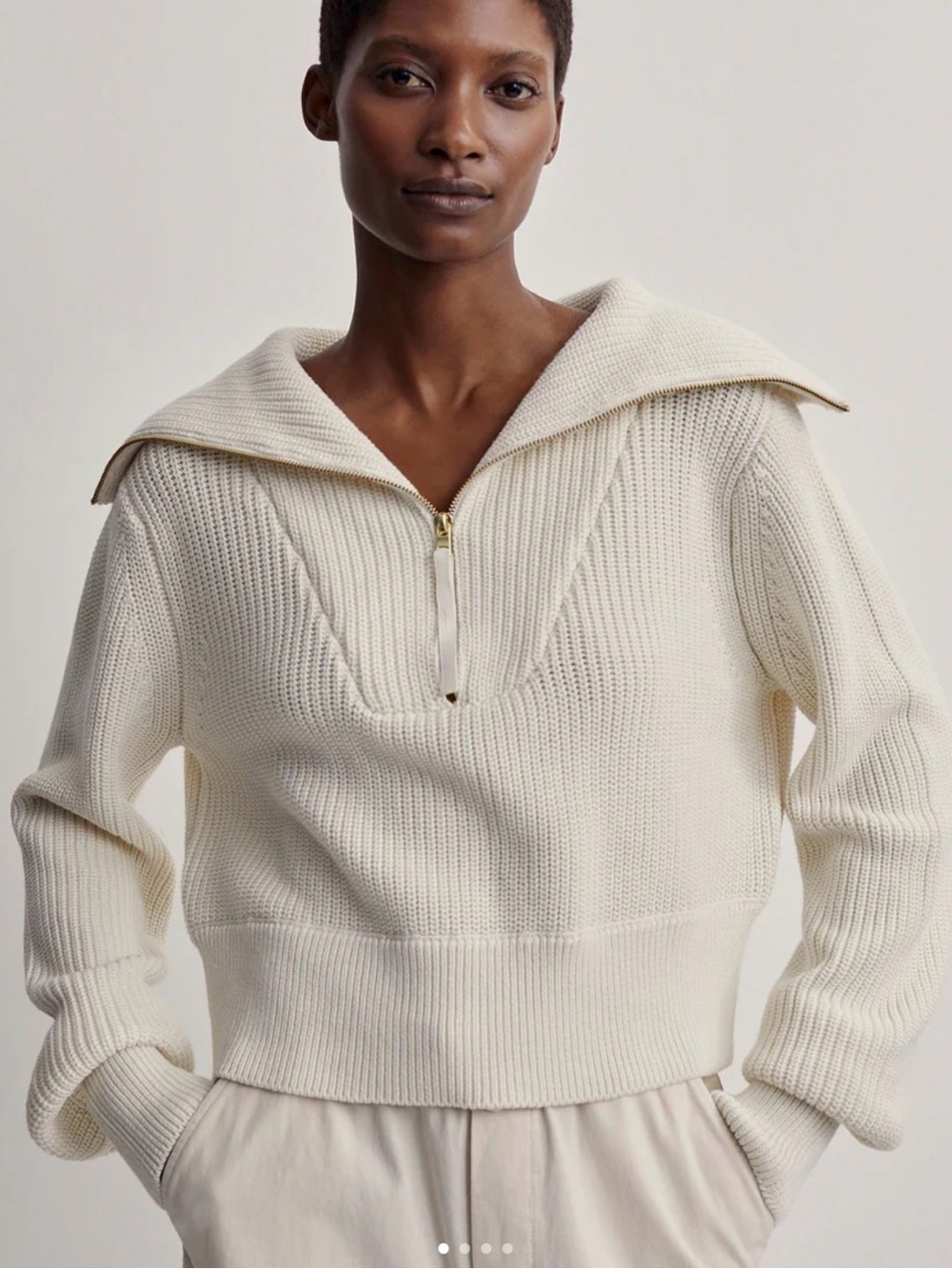 Varley Mentone cotton true Cream 1/4 Zip Collared knit  Sweater Womens s small